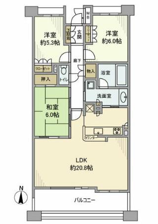 プラウド名東藤森(3LDK/5階)の間取り写真