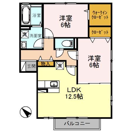 オーキッドガーデン曽根(2LDK/2階)の間取り写真