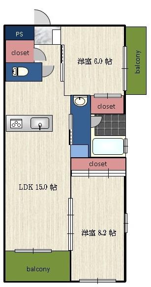 VANCOUVER1108覚王山(2LDK/2階)の間取り写真