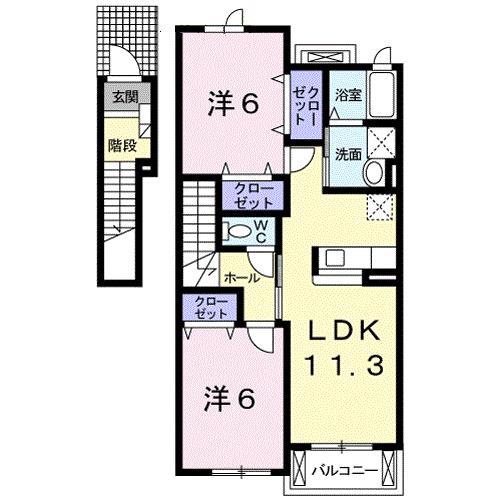 クローバー嶺田(2LDK/2階)の間取り写真