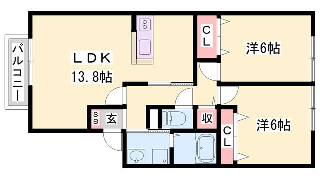 オークヒルズ(2LDK/1階)の間取り写真