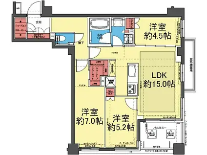 KDXレジデンス横濱紅葉坂(3LDK/4階)の間取り写真