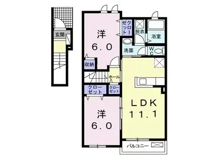 コットン ヴィラ・ノースI(2LDK/2階)の間取り写真