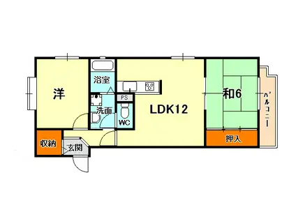 能登6番館ウエスト(2LDK/2階)の間取り写真