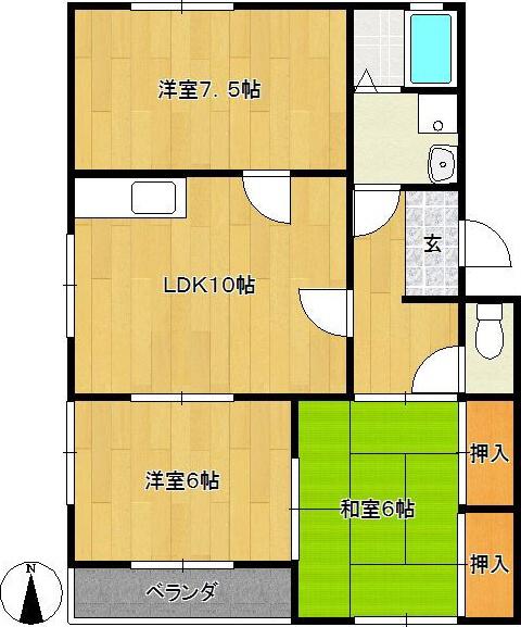 サンヒル上り戸(3LDK/2階)の間取り写真