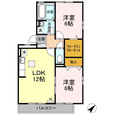 セジュール影橋A棟(2LDK/1階)の間取り写真