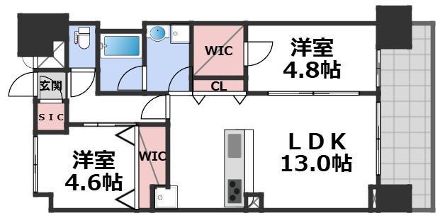 スプランディッド難波VII(2LDK/9階)の間取り写真