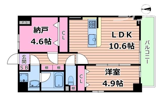 ル・モベイ天神橋(1SLDK/4階)の間取り写真