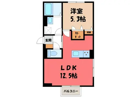 ユイエーム伊勢崎(1LDK/3階)の間取り写真
