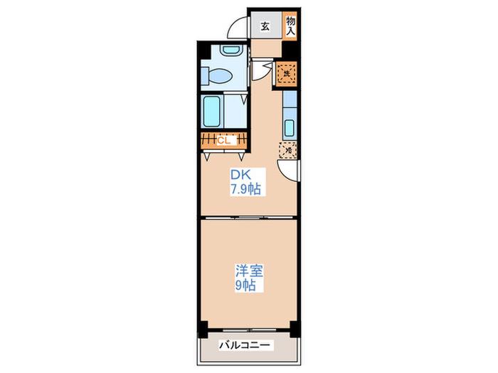 FLAT-A(1DK/8階)の間取り写真