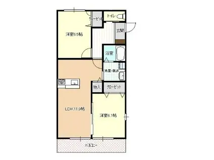 レジデンス牟礼南D棟(2LDK/2階)の間取り写真