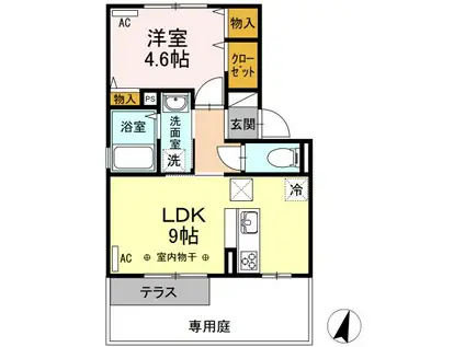 エントピアSEIWA D棟(1LDK/1階)の間取り写真