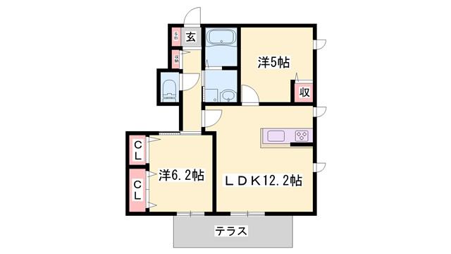 MAST COURT加古川南E棟(2LDK/1階)の間取り写真