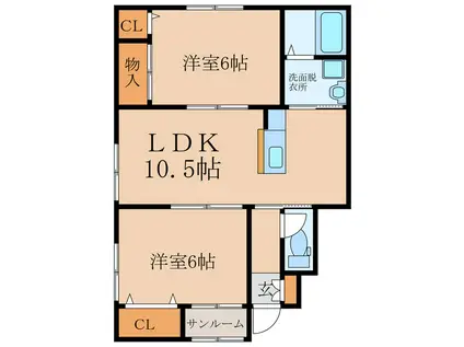 ローズB棟(2LDK/1階)の間取り写真