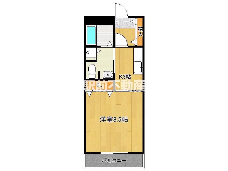パサージュ上峰(1K/2階)の間取り写真