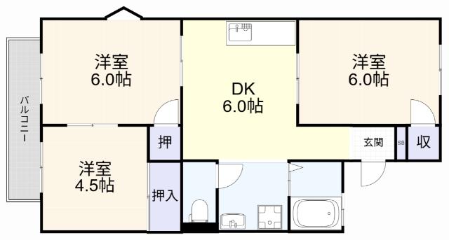 グランルーツ中根 B棟(3DK/2階)の間取り写真