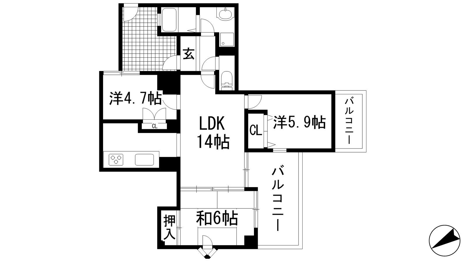 パレ武庫川プルミエールⅢ(3LDK/2階)の間取り写真