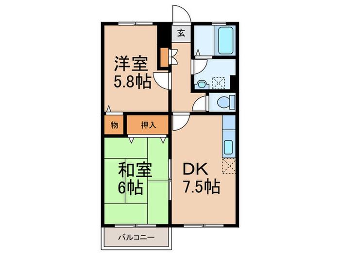 メゾン上町(2DK/2階)の間取り写真