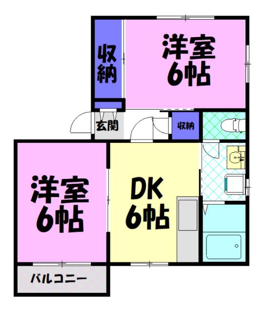 カームハイツ A(2DK/2階)の間取り写真