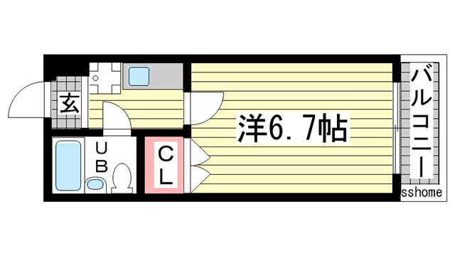ピアッツァ六甲(1K/2階)の間取り写真