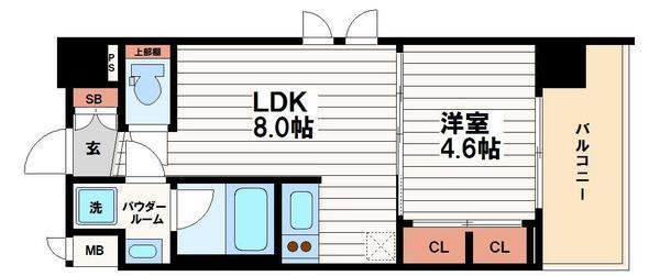 スワンズシティ谷町モデルノ(1LDK/6階)の間取り写真