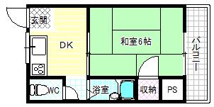 コーポ津守(1DK/2階)の間取り写真