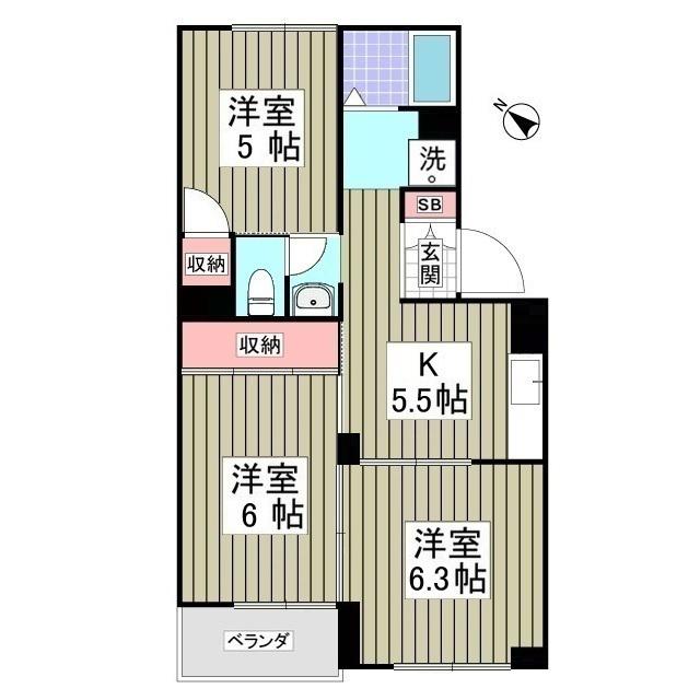 ペアパレス(3DK/3階)の間取り写真