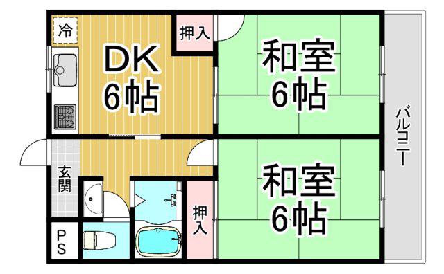 タカハタハイツ(2DK/1階)の間取り写真