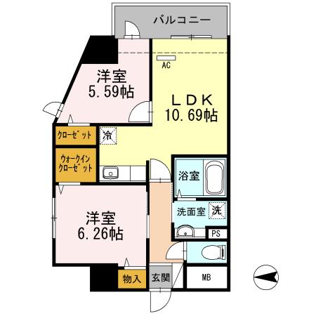 パークリヴィエール(2LDK/2階)の間取り写真