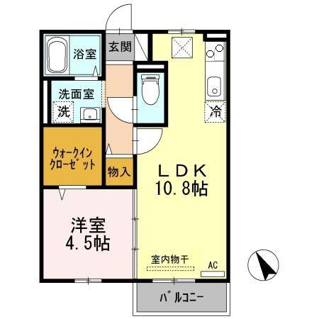 オーシャンヴューB B棟(1LDK/1階)の間取り写真