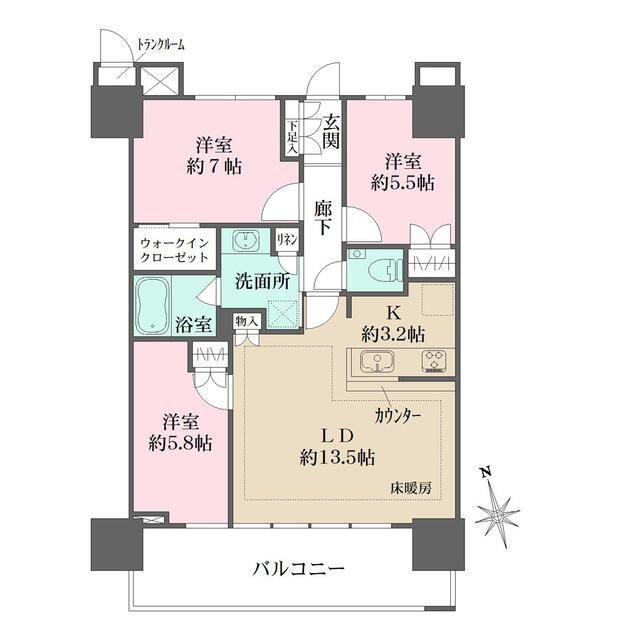 津田沼ザ・タワー(3LDK/37階)の間取り写真