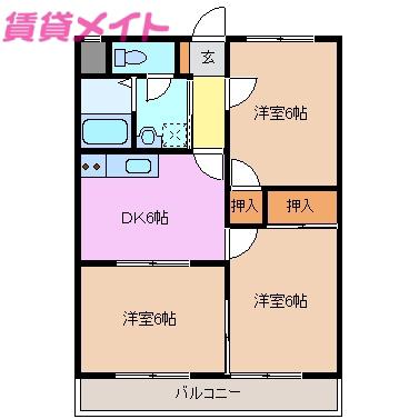 ヴィラスズカ(3DK/2階)の間取り写真