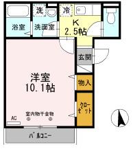 クレシア長栄寺(1K/2階)の間取り写真