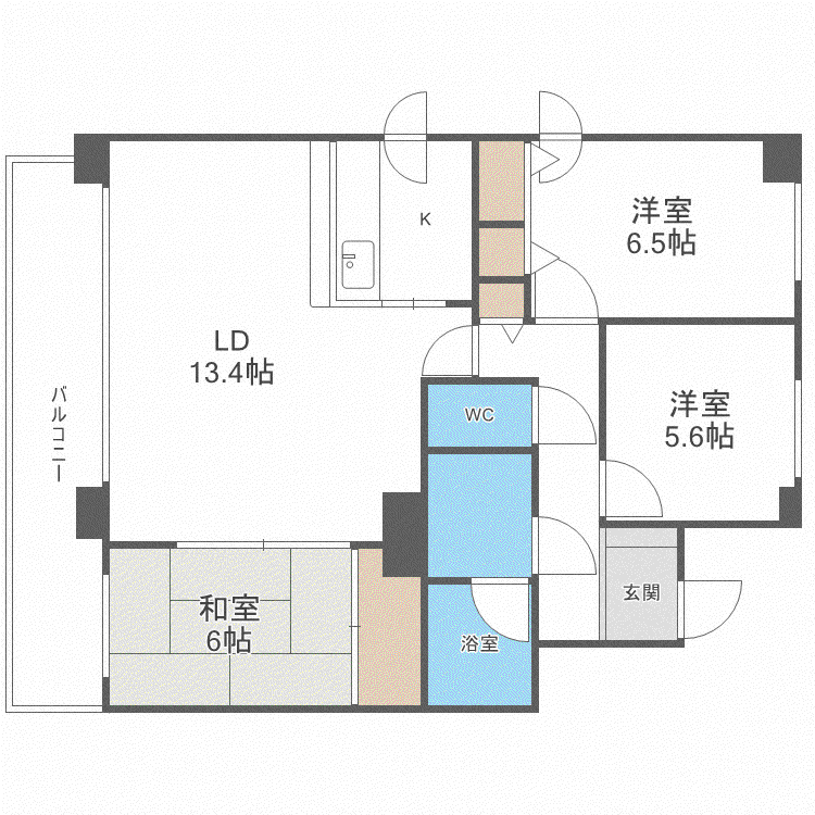 MANSIONKURODA山鼻19条(3LDK/7階)の間取り写真