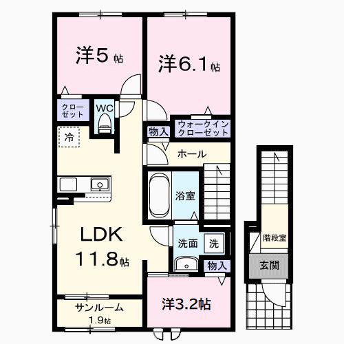 メア ヒュッゲ(3LDK/2階)の間取り写真