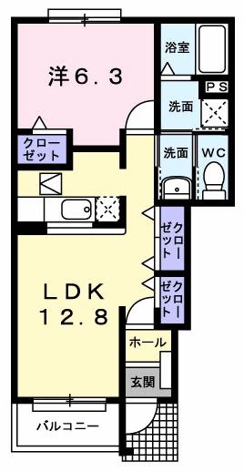 プリムローズB(1LDK/1階)の間取り写真