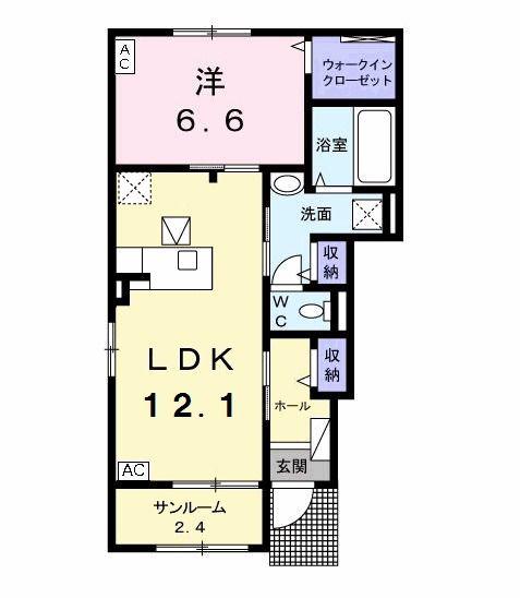 プリマヴェーラ(1LDK/1階)の間取り写真