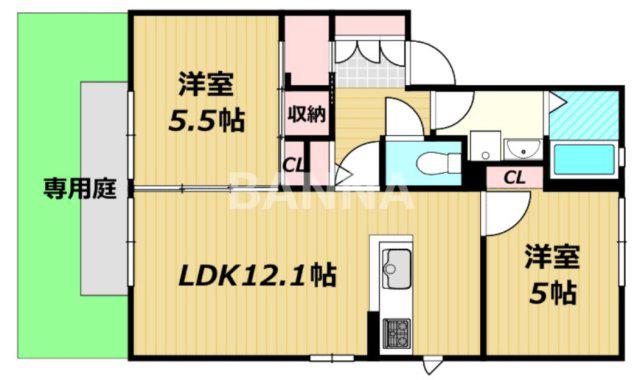 ラ・パルテール福泊 III(2LDK/1階)の間取り写真
