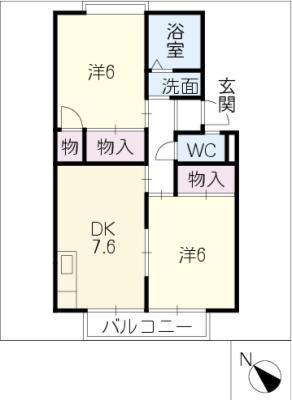 プレジールフシミ(2DK/2階)の間取り写真