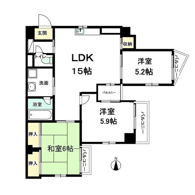 コーポビル第2高岳(3LDK/3階)の間取り写真