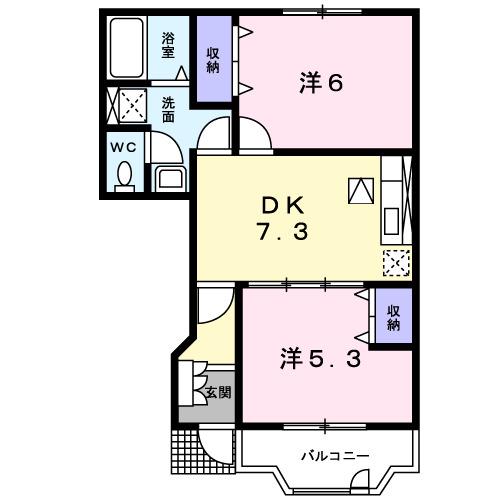 レフィナードI(2DK/1階)の間取り写真