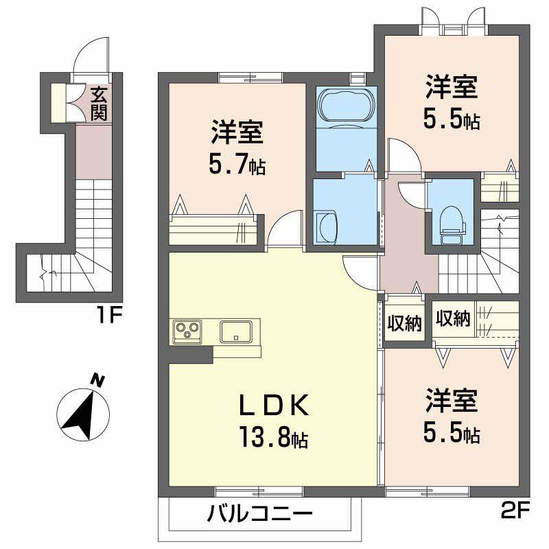 シャーメゾン・まゆ D棟(3LDK/2階)の間取り写真