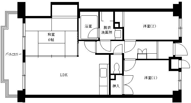 ロイヤルシティ四番館(3LDK/2階)の間取り写真