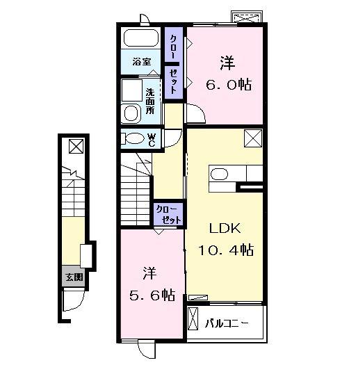 ＪＲ関西本線 春田駅 徒歩8分 2階建 築17年(2LDK/2階)の間取り写真