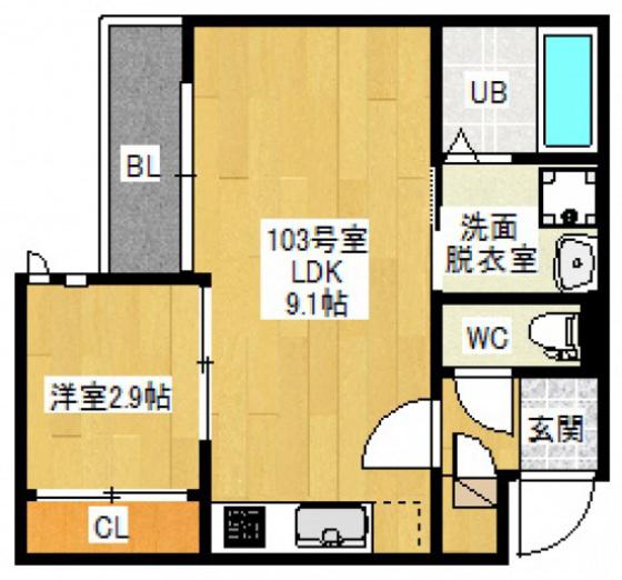 GRANDTIC JM 長束(1LDK/1階)の間取り写真