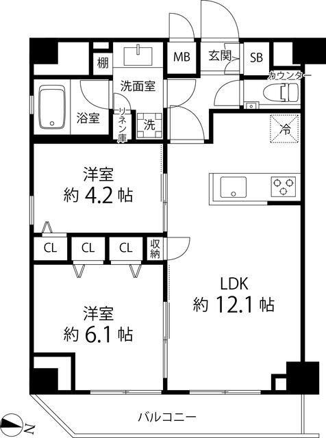 パークキューブ錦糸町(2LDK/6階)の間取り写真
