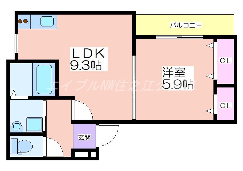 フジパレス加賀屋I番館(1LDK/2階)の間取り写真