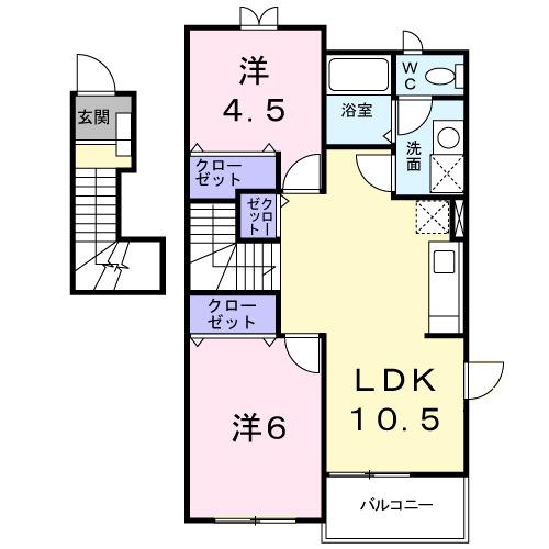 ヴィラフューゲル(2LDK/2階)の間取り写真