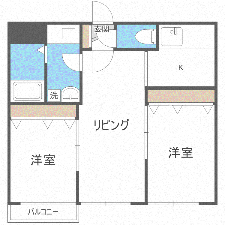 THE RESIDENCE PARK KOSAIヒルズタウン幌西A棟(2LDK/1階)の間取り写真
