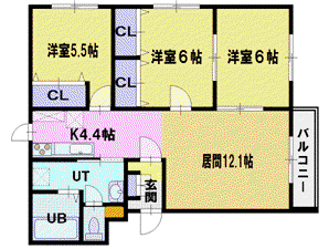 ルミエール上江別(3LDK/3階)の間取り写真